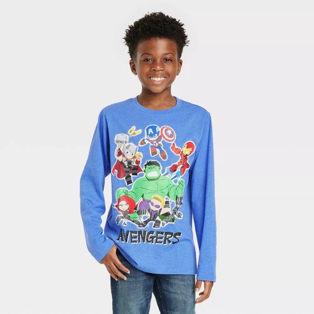 Boys' Marvel Avengers Long Sleeve Graphic T-Shirt Blue